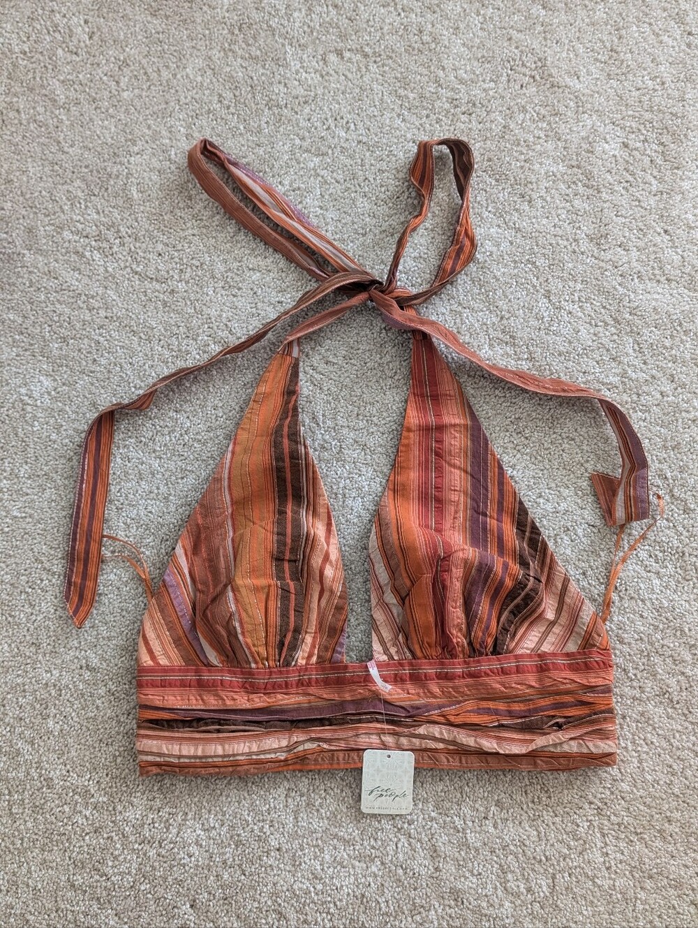 Free People Sedona Stripe Halter Top. NWT. Copper - Picture 3 of 7
